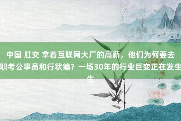 中国 肛交 拿着互联网大厂的高薪，他们为何要去职考公事员和行状编？一场30年的行业巨变正在发生